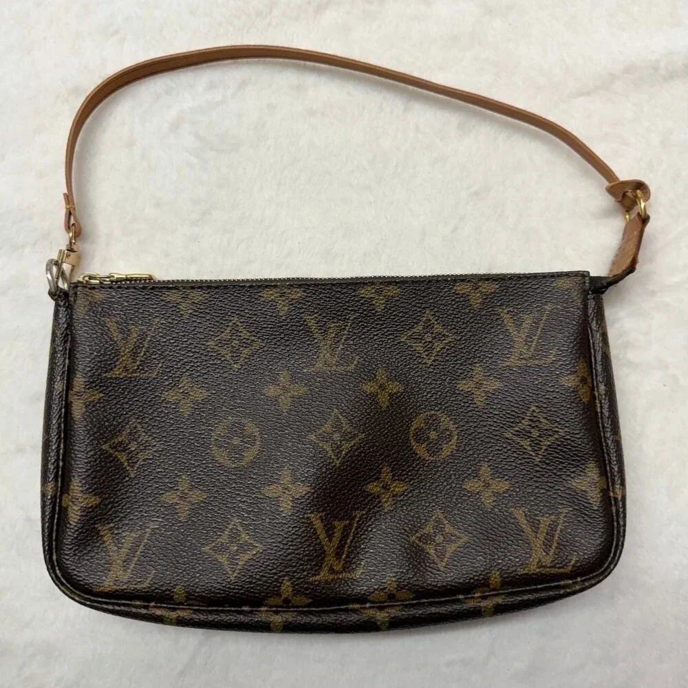 Louis Vuitton Monogram Pochette Accessories Brown Vachetta Strap